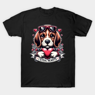 Valentine's Day Beagle Dog I Steal Hearts T-Shirt